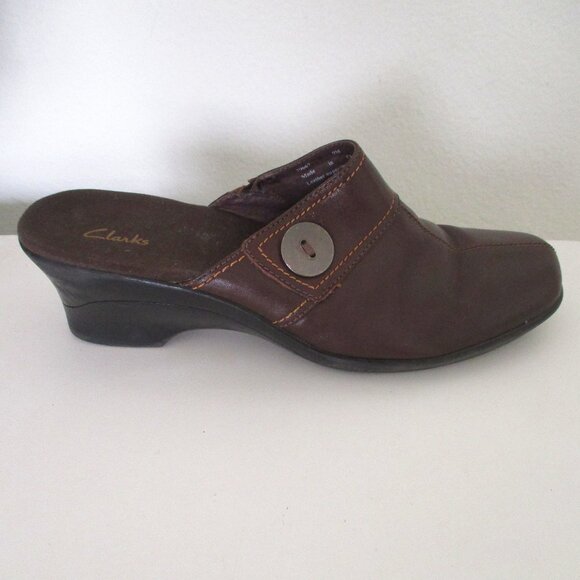 Clarks Womens Brown Leather Mule w/2.5" Block Heel - Size 9M - Picture 3 of 9
